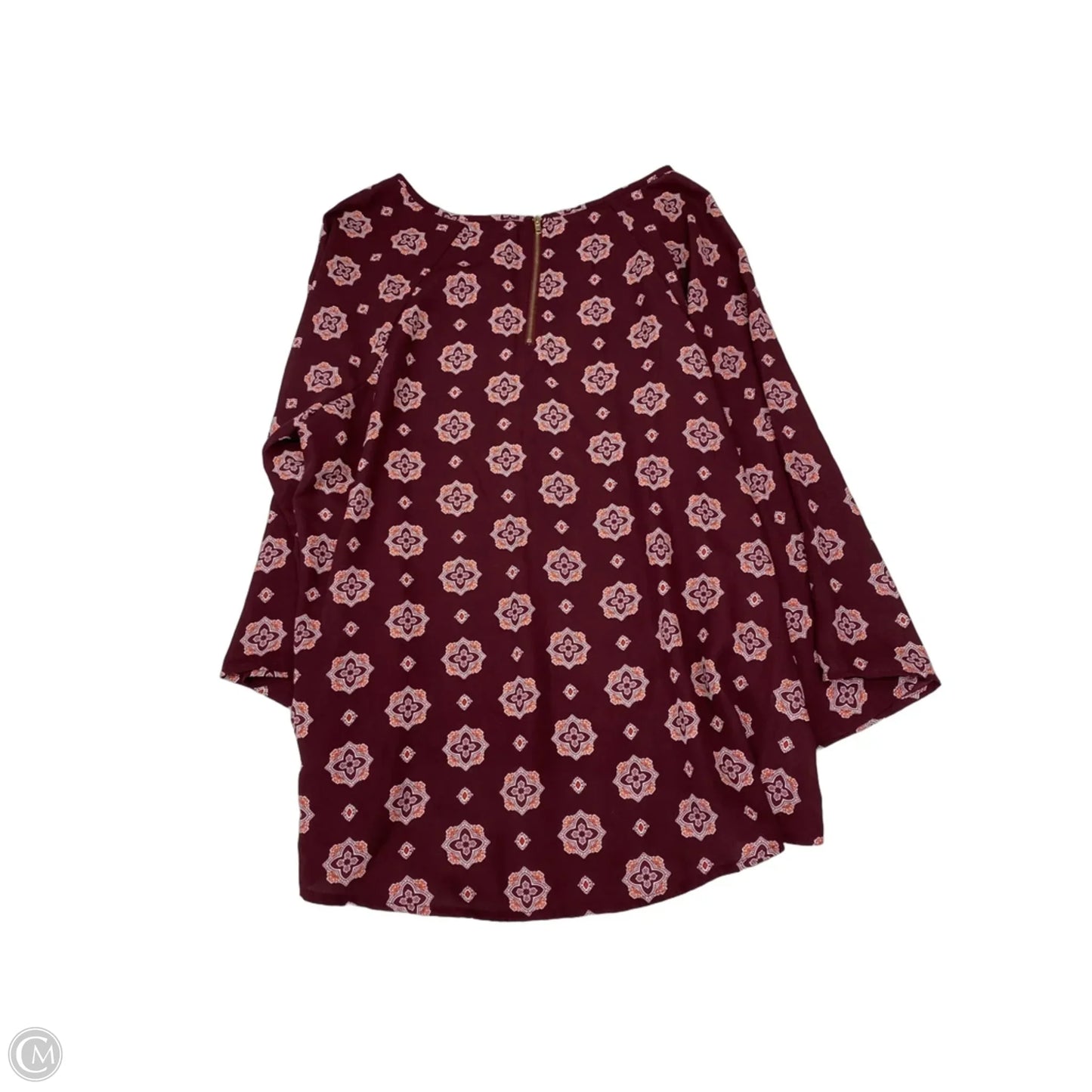 Blouse 3/4 Sleeve By Papermoon In Maroon, Size: Xxl