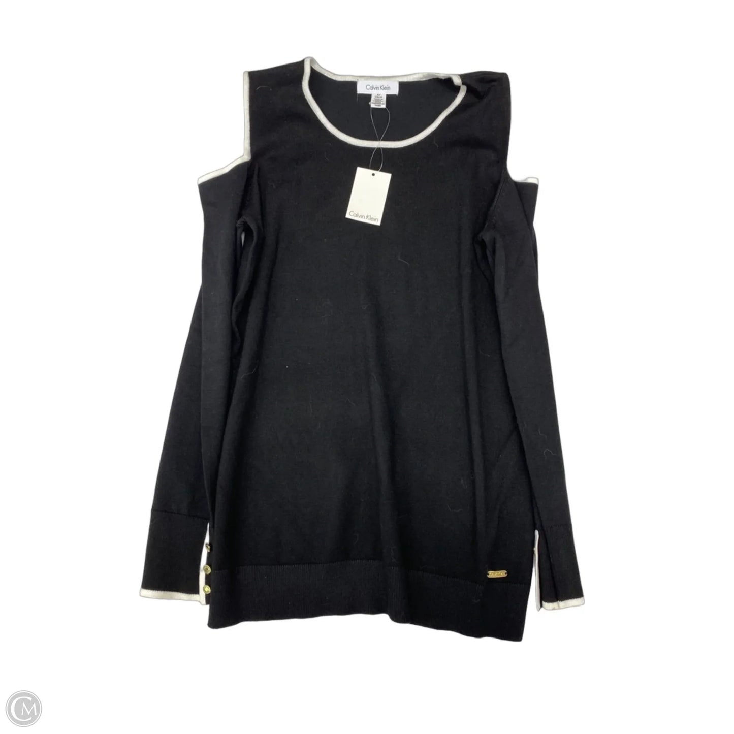 Top Long Sleeve By Calvin Klein In Black & White, Size: S
