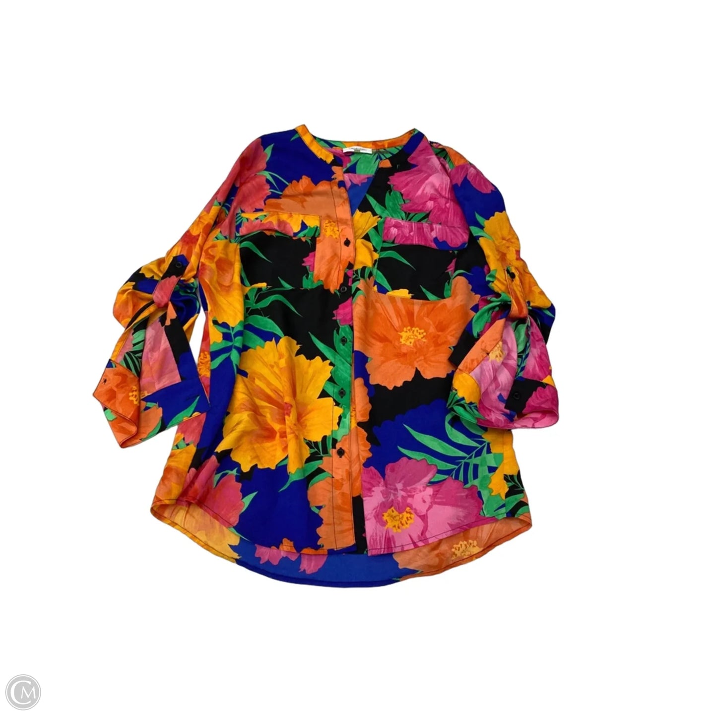 Blouse Long Sleeve By Calvin Klein In Floral Print, Size: L