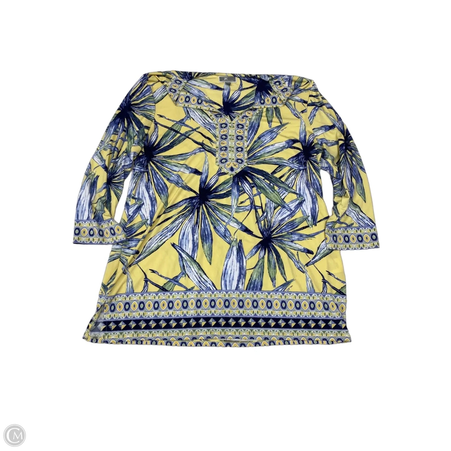 Blouse Long Sleeve By Jm Collections In Blue & Yellow, Size: L