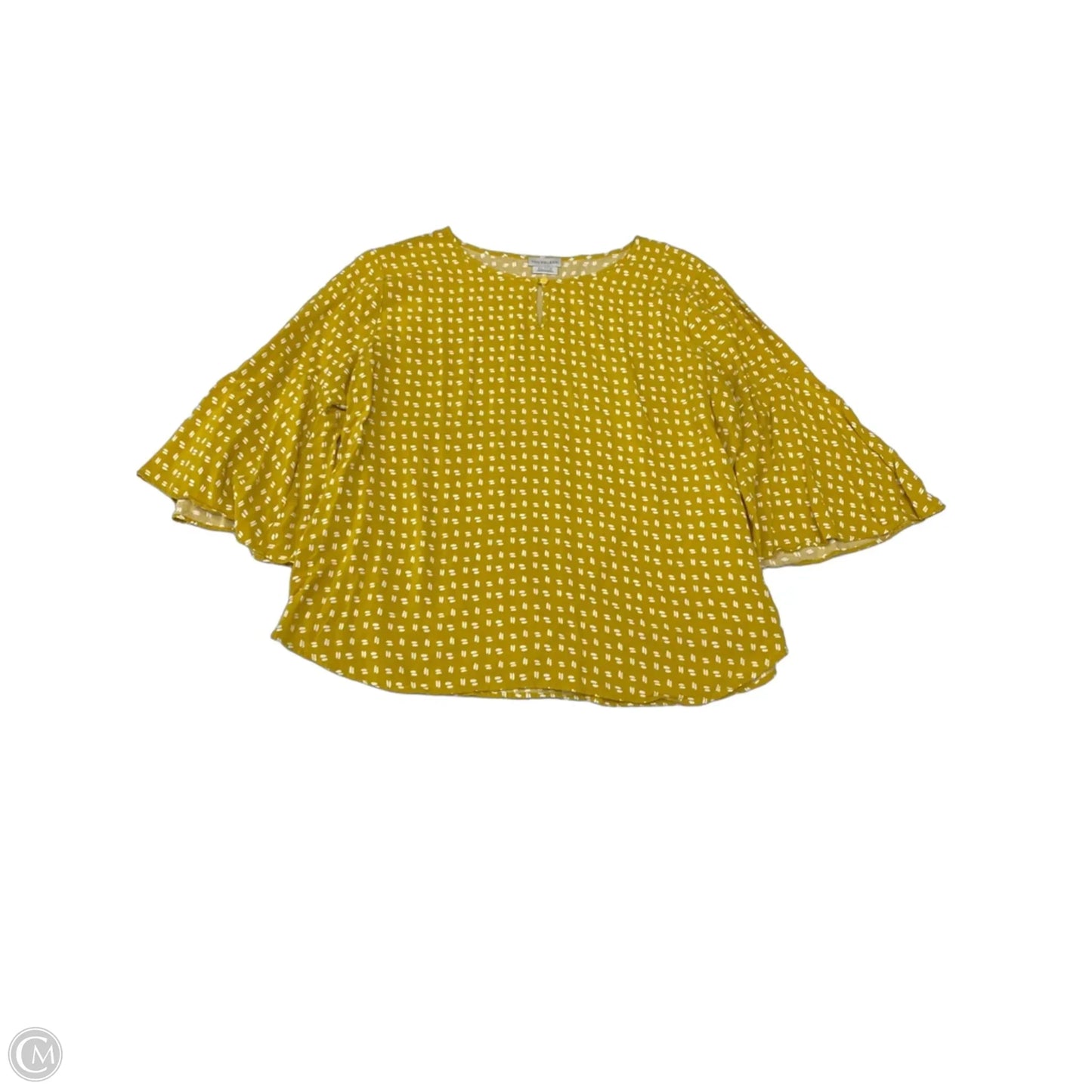 Blouse 3/4 Sleeve By Van Heusen In White & Yellow, Size: Xl