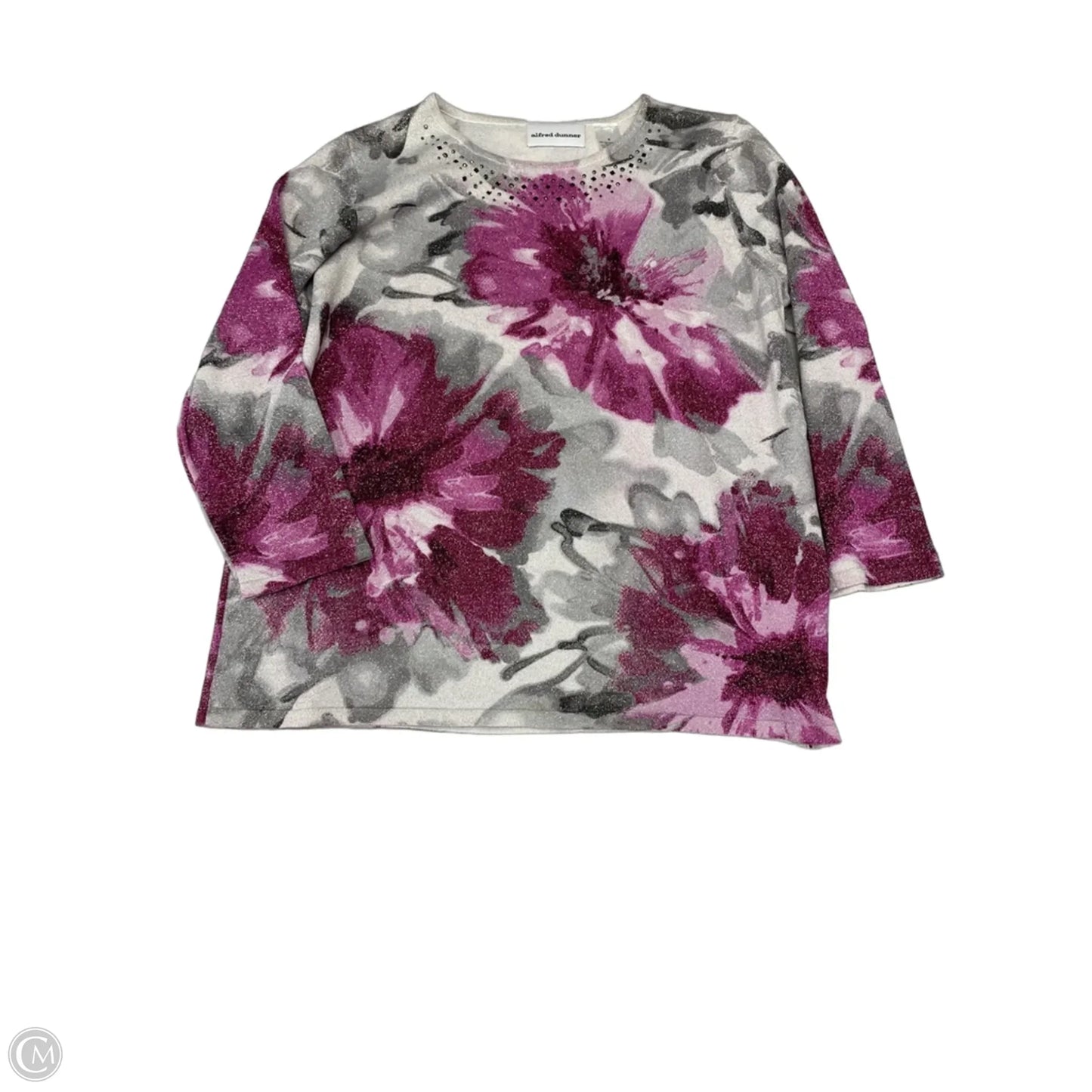 Blouse Long Sleeve By Alfred Dunner In Grey & Pink, Size: S