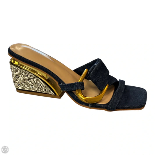 Sandals Heels Block By Cme In Blue Denim, Size: 7