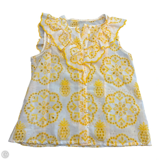 Blouse Sleeveless By Shein In White & Yellow, Size: Xs