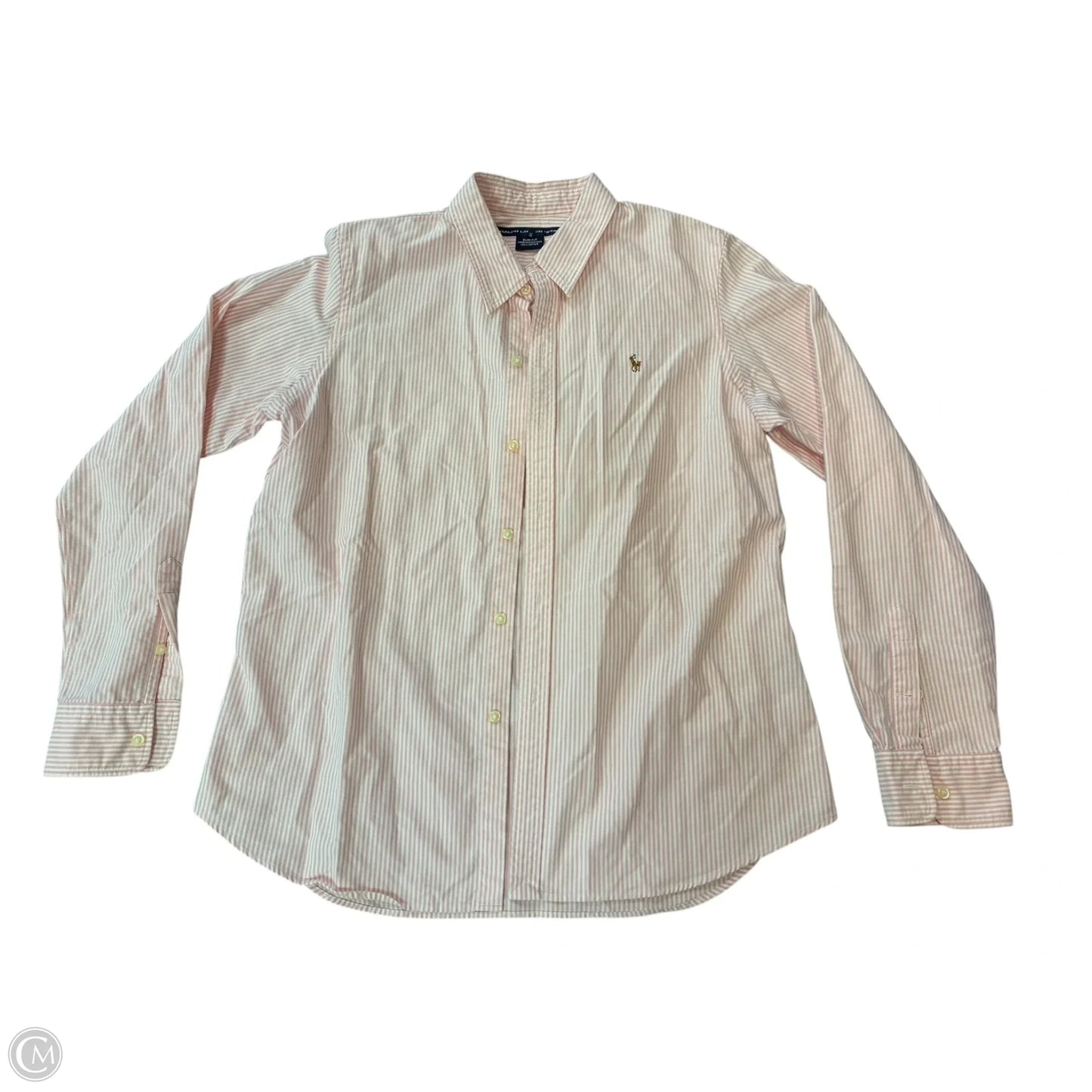 Top Long Sleeve By Ralph Lauren In Pink & White, Size: Xl