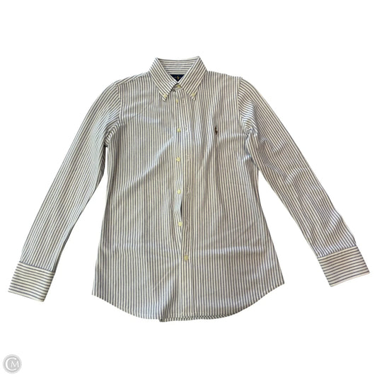 Top Long Sleeve By Ralph Lauren In Blue & White, Size: M
