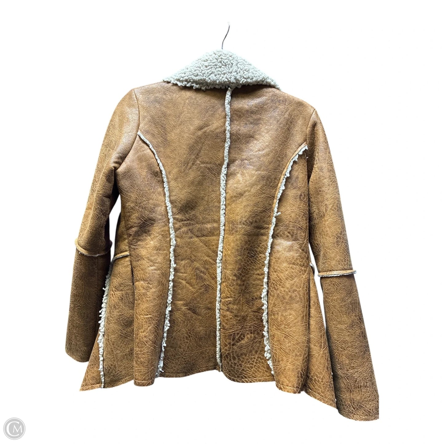 Coat Faux Fur & Sherpa By Cme In Brown & Cream, Size: M