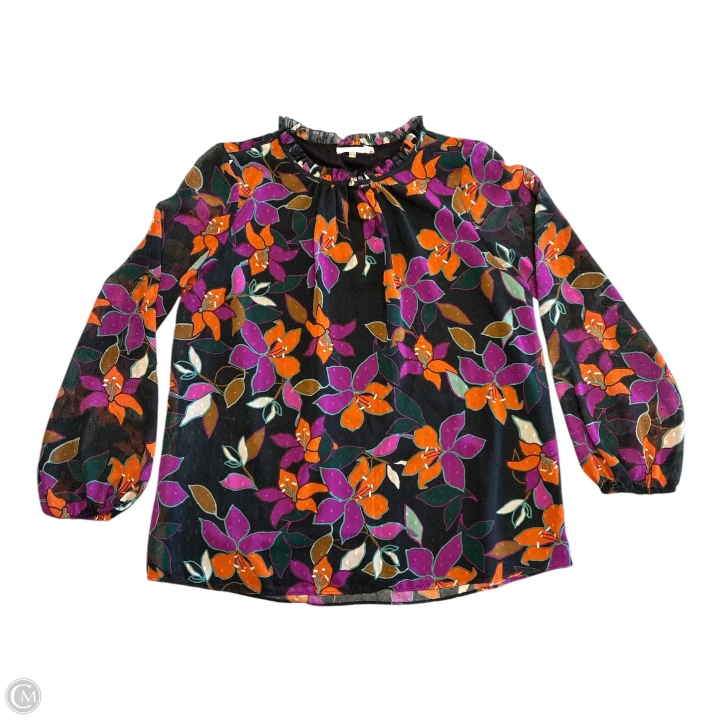 Blouse Long Sleeve By Calvin Klein In Floral Print, Size: M