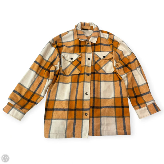 Jacket Shirt By Hfx In Blue & Yellow, Size: L