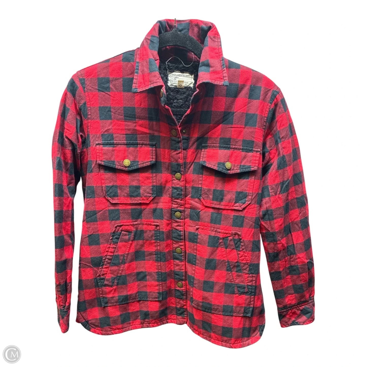 Jacket Faux Fur & Sherpa By Current/elliott In Checkered Pattern, Size: S