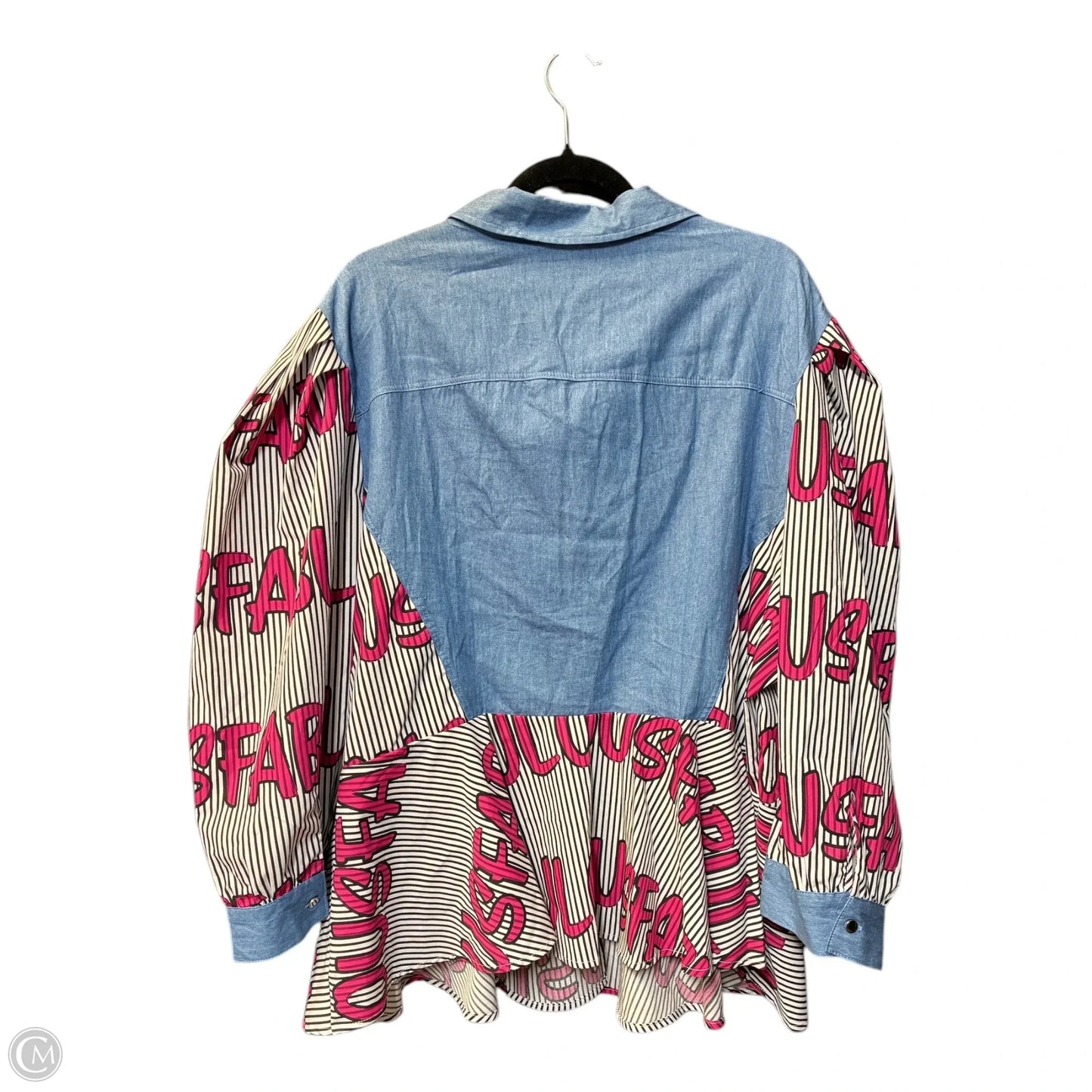 Blouse 3/4 Sleeve By Ashley Stewart In Blue Denim, Size: 3x