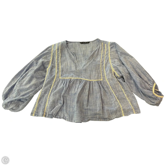 Blouse 3/4 Sleeve By Zara Basic In Blue Denim, Size: M