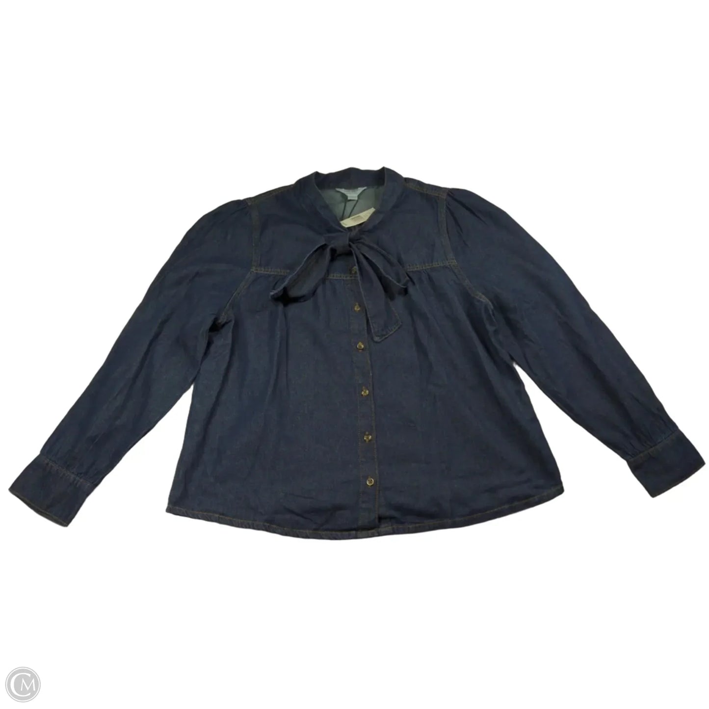 Top Long Sleeve By Nicole Miller In Blue Denim, Size: L