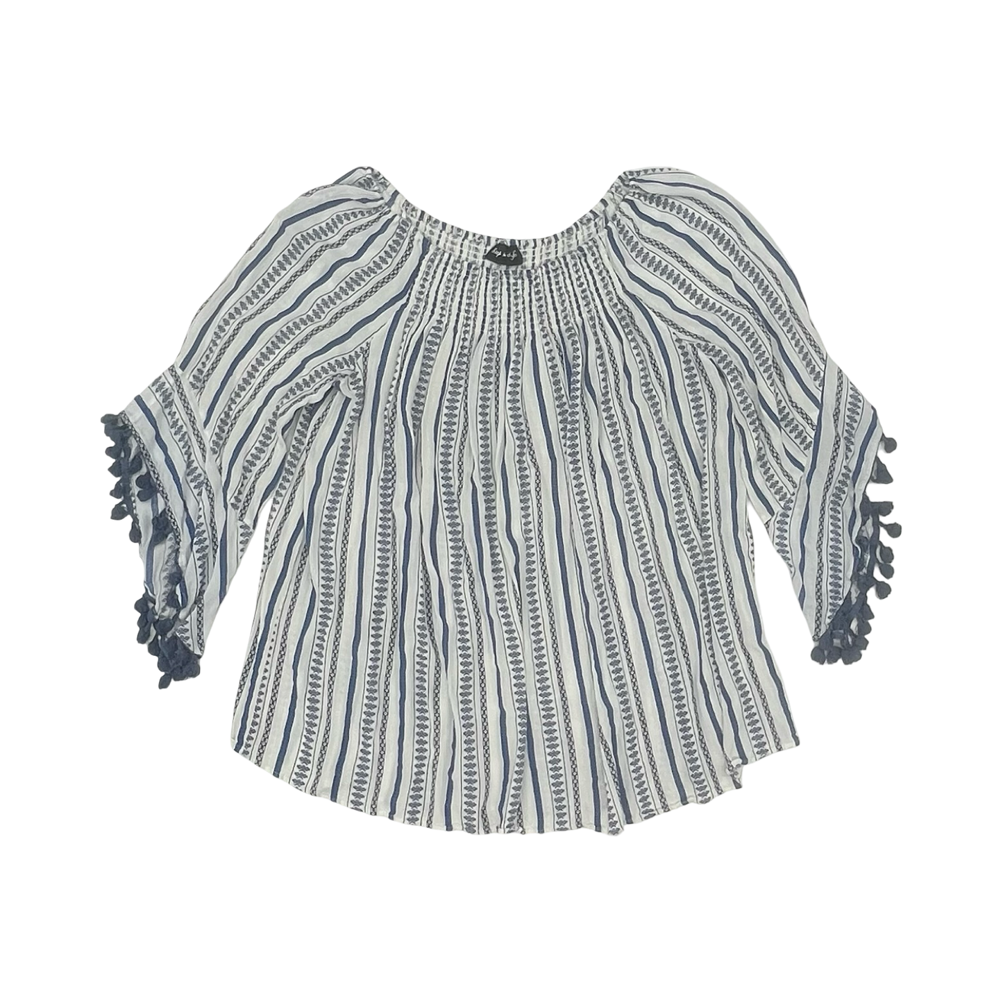 Blouse 3/4 Sleeve By Clothes Mentor In Blue & White, Size:3X