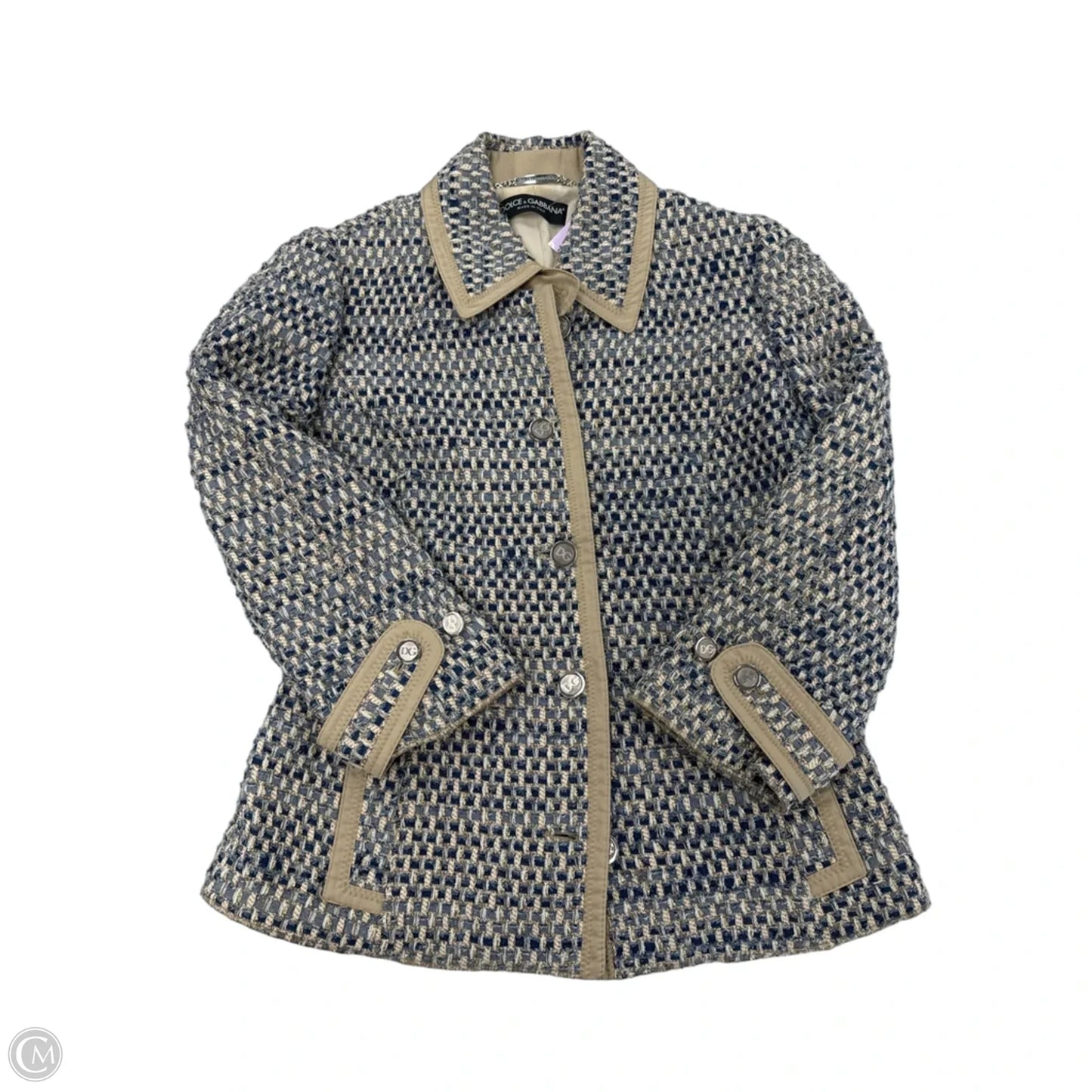 Blazer Luxury Designer By Dolce And Gabbana In Blue & Gold, Size: S