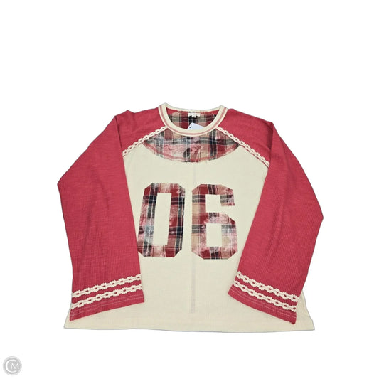 Top Long Sleeve By Pol In Red & White, Size: M