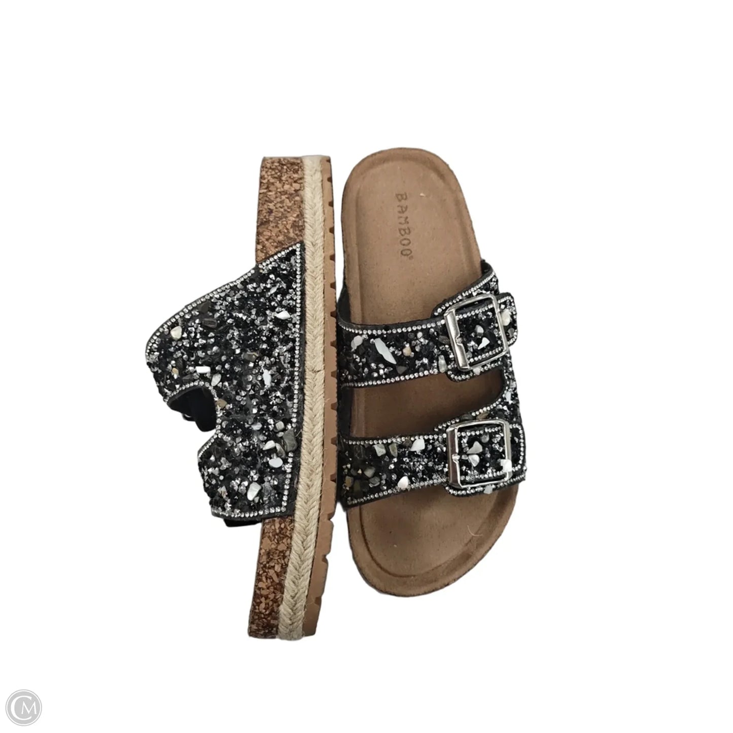 Sandals Flats By Bamboo In Black & Silver, Size: 7