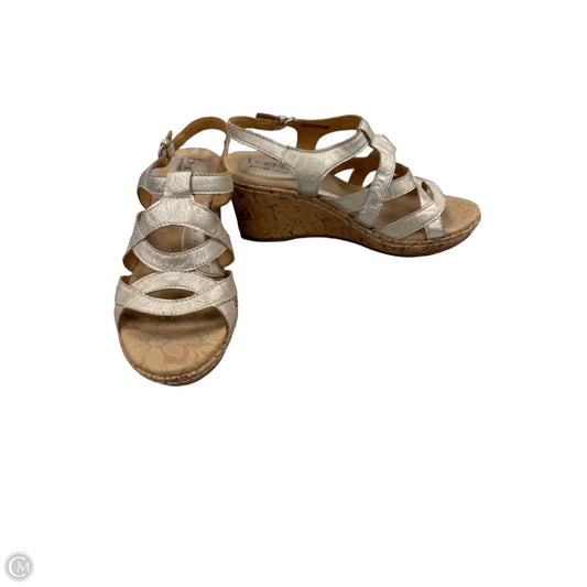 Sandals Heels Wedge By Boc In Silver & Tan, Size: 8