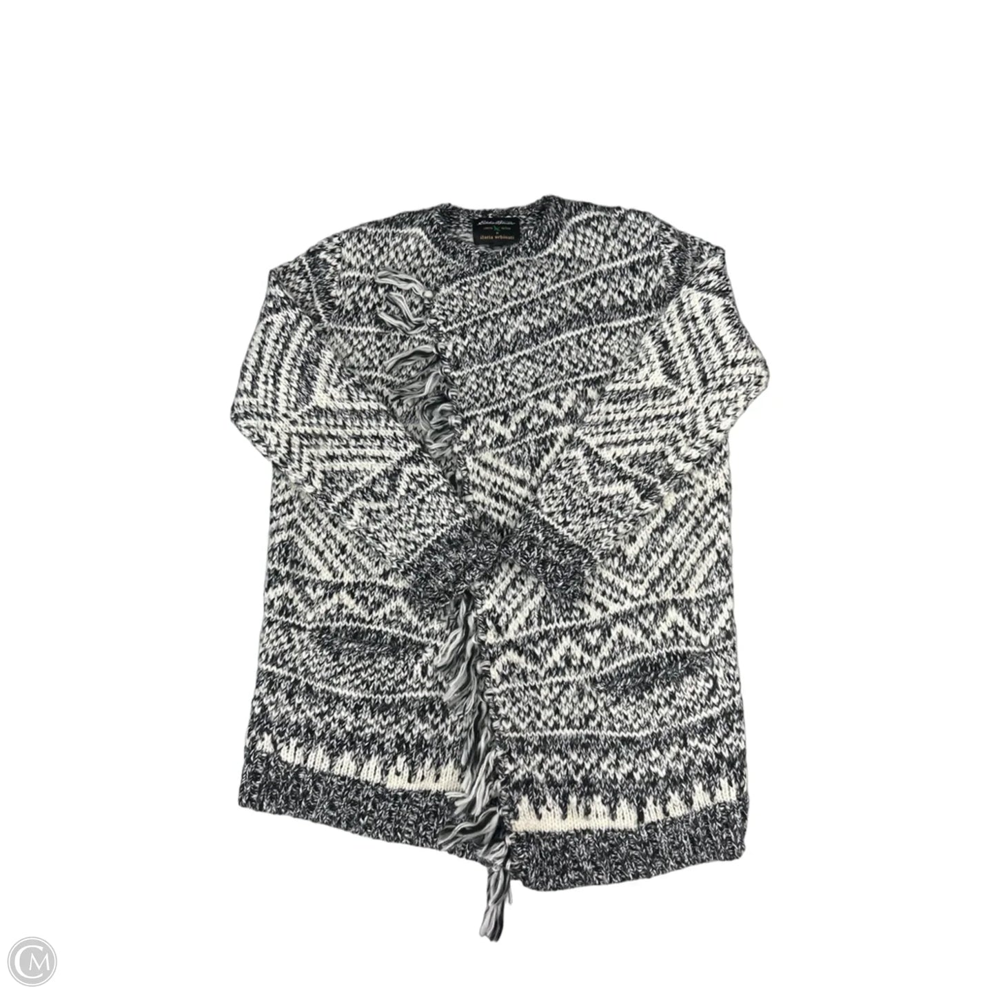 Sweater Cardigan By Eddie Bauer In Black & White, Size: L