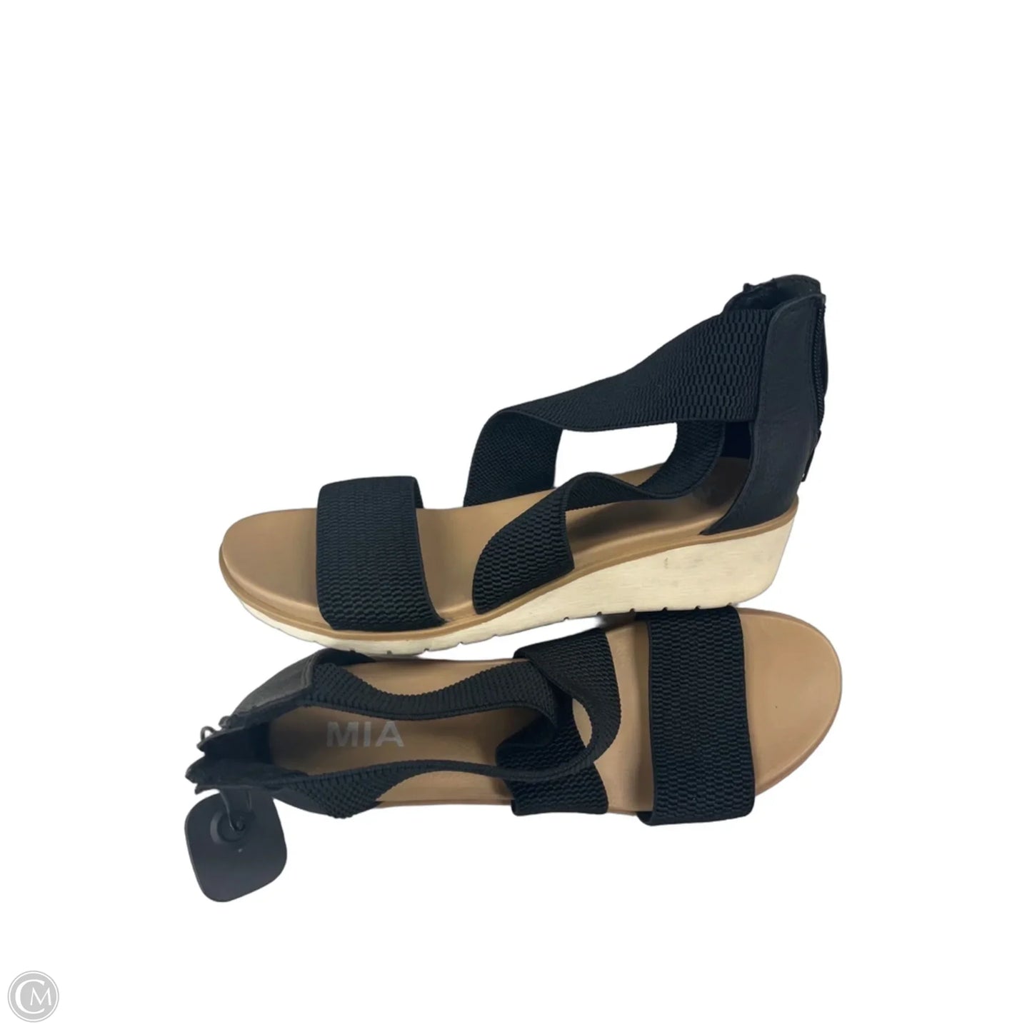 Sandals Heels Wedge By Mia In Black & Brown, Size: 8.5