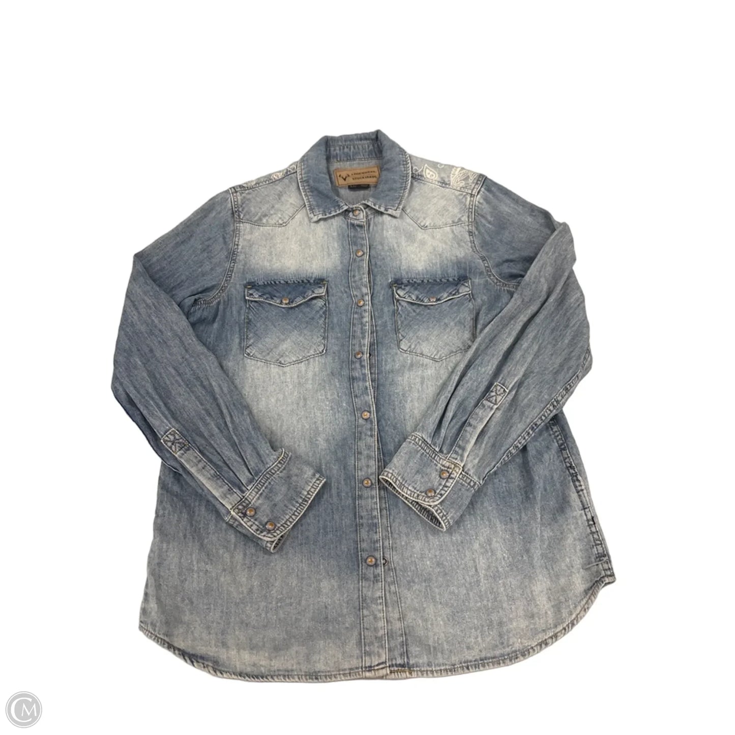 Top Long Sleeve By Cme In Blue Denim, Size: L