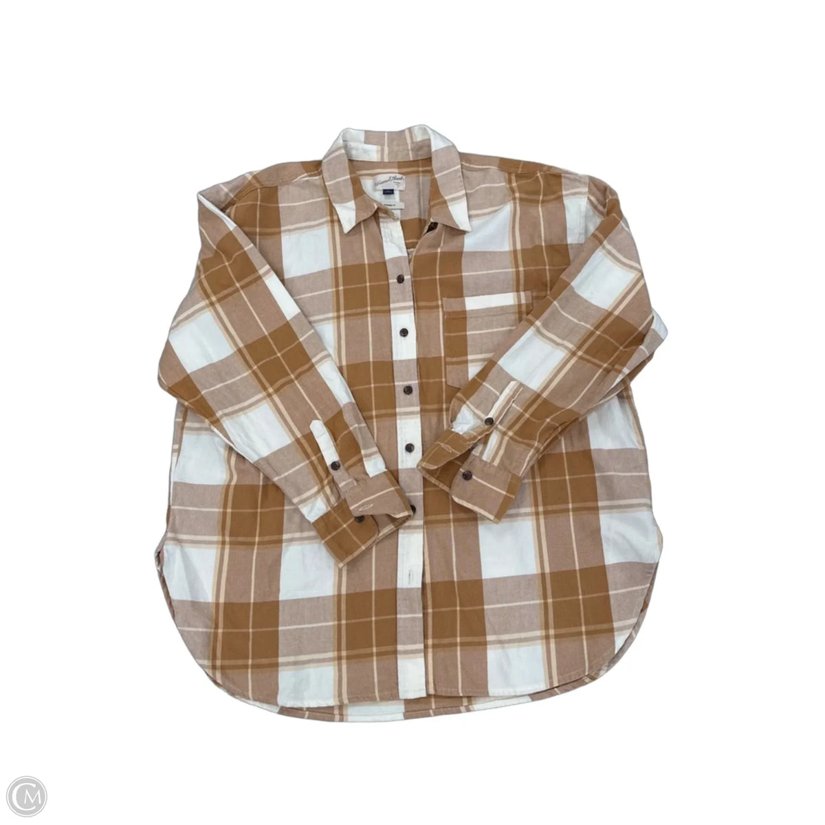 Top Long Sleeve By Universal Thread In Plaid Pattern, Size: L