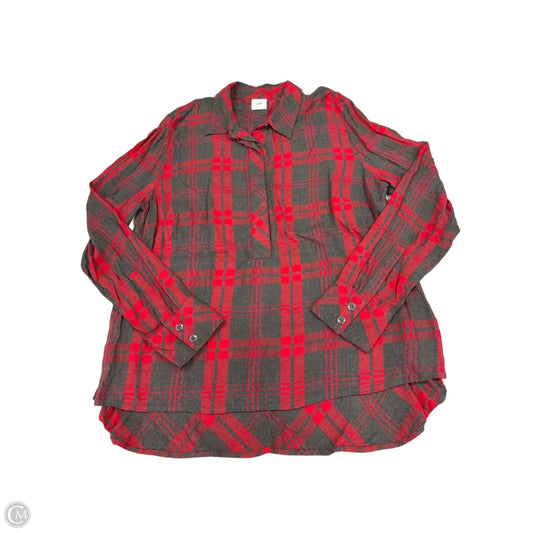 Top Long Sleeve By Cabi In Grey & Red, Size: L