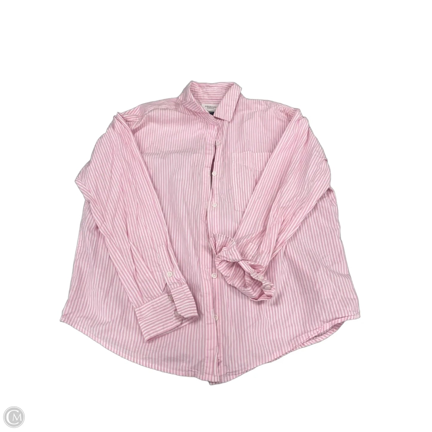 Top Long Sleeve By American Eagle In Pink & White, Size: S