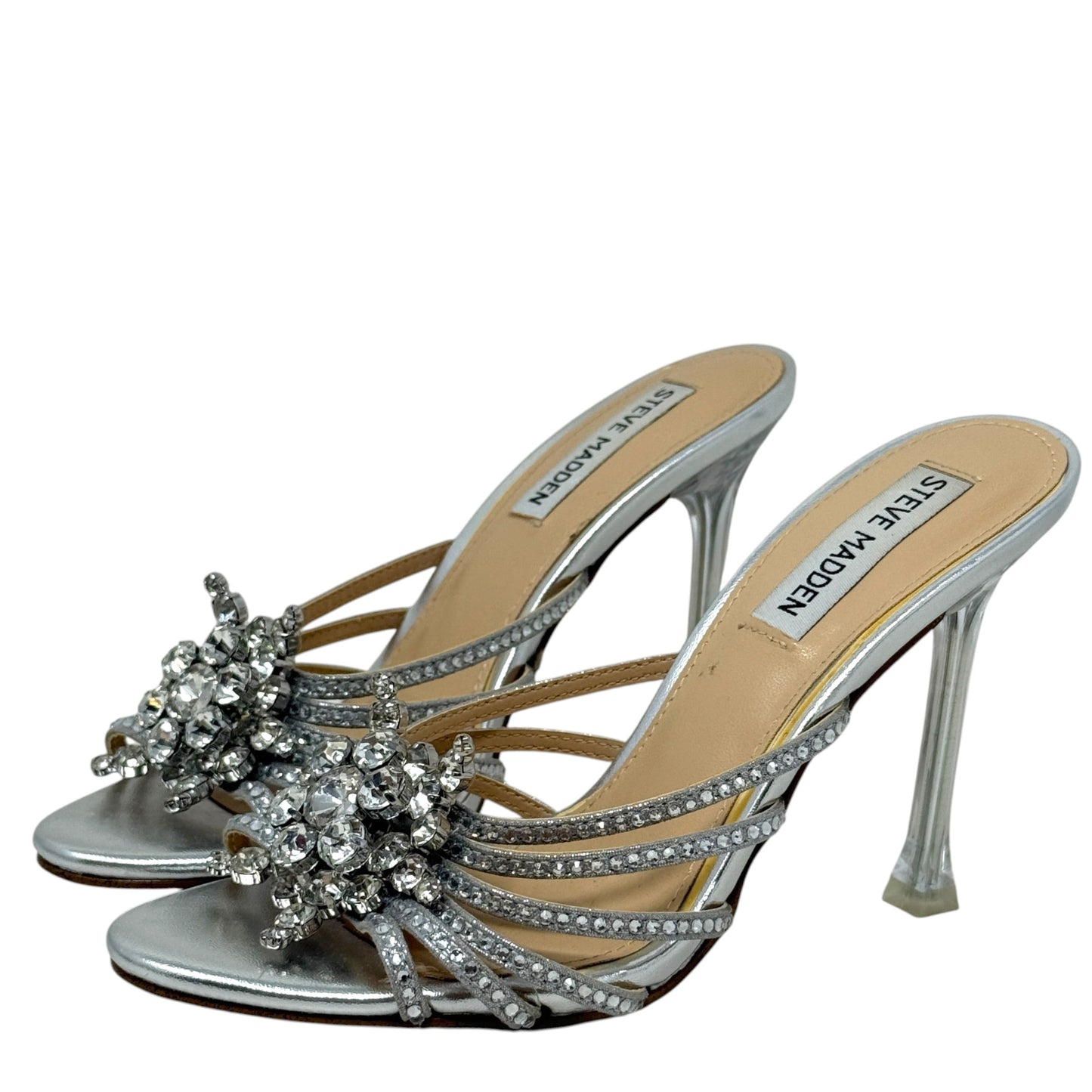 Pamola Rhinestone Stiletto Mules By Steve Madden In Silver, Size: 6