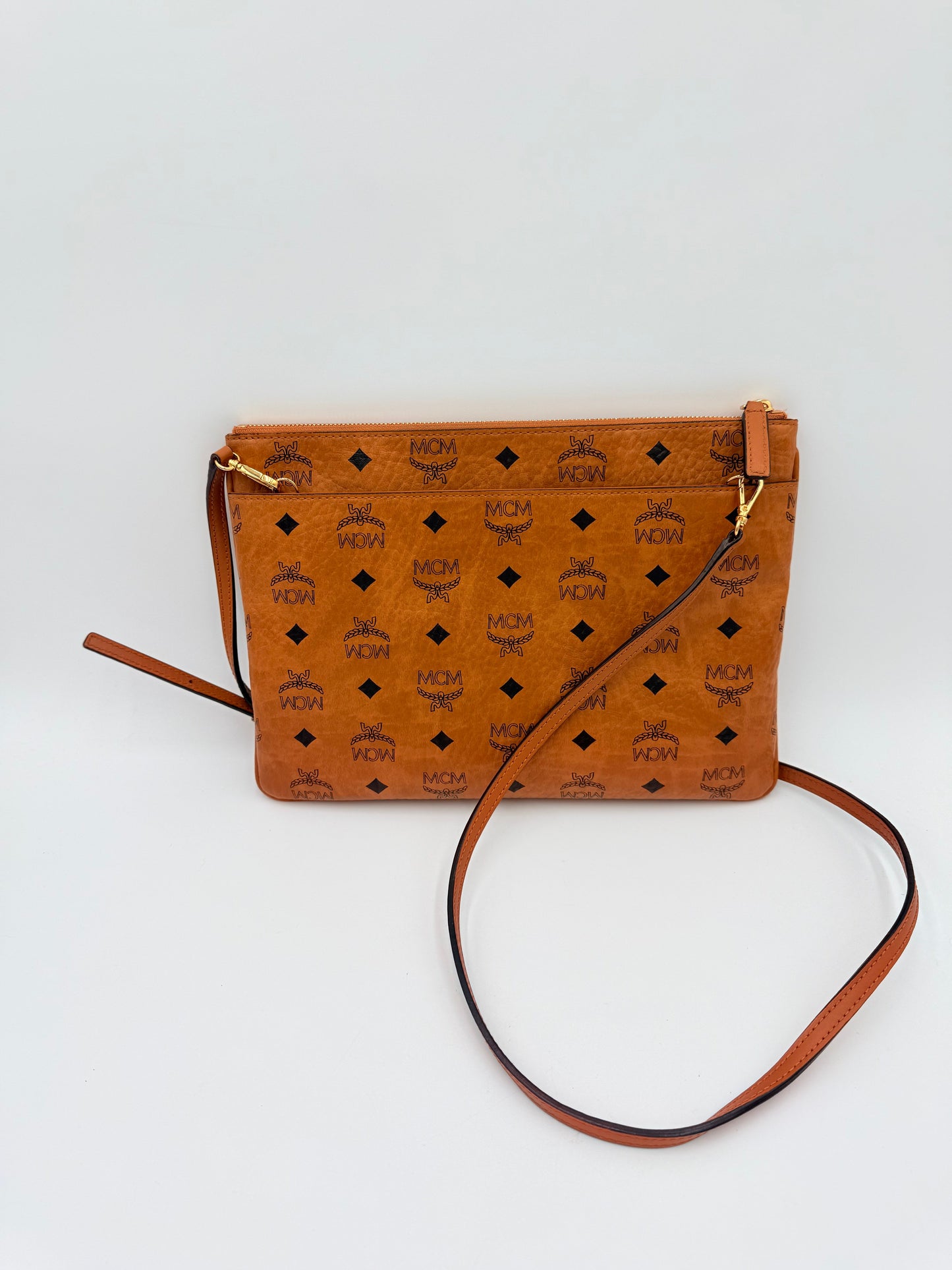 Crossbody Luxury Designer By Mcm In Brown & Tan, Size:Medium
