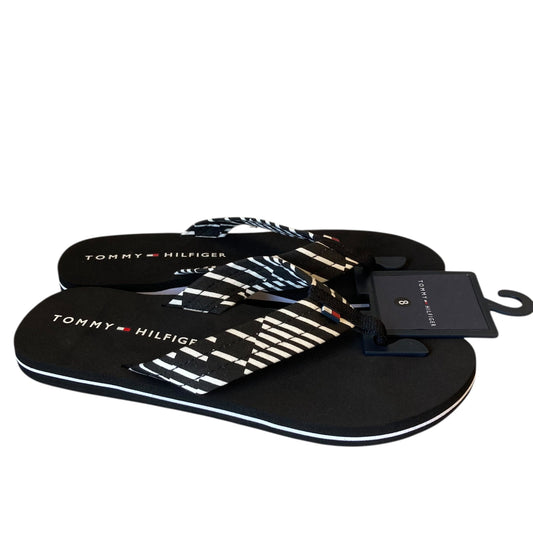 Sandals Flip Flops By Tommy Hilfiger In Black & White, Size:8