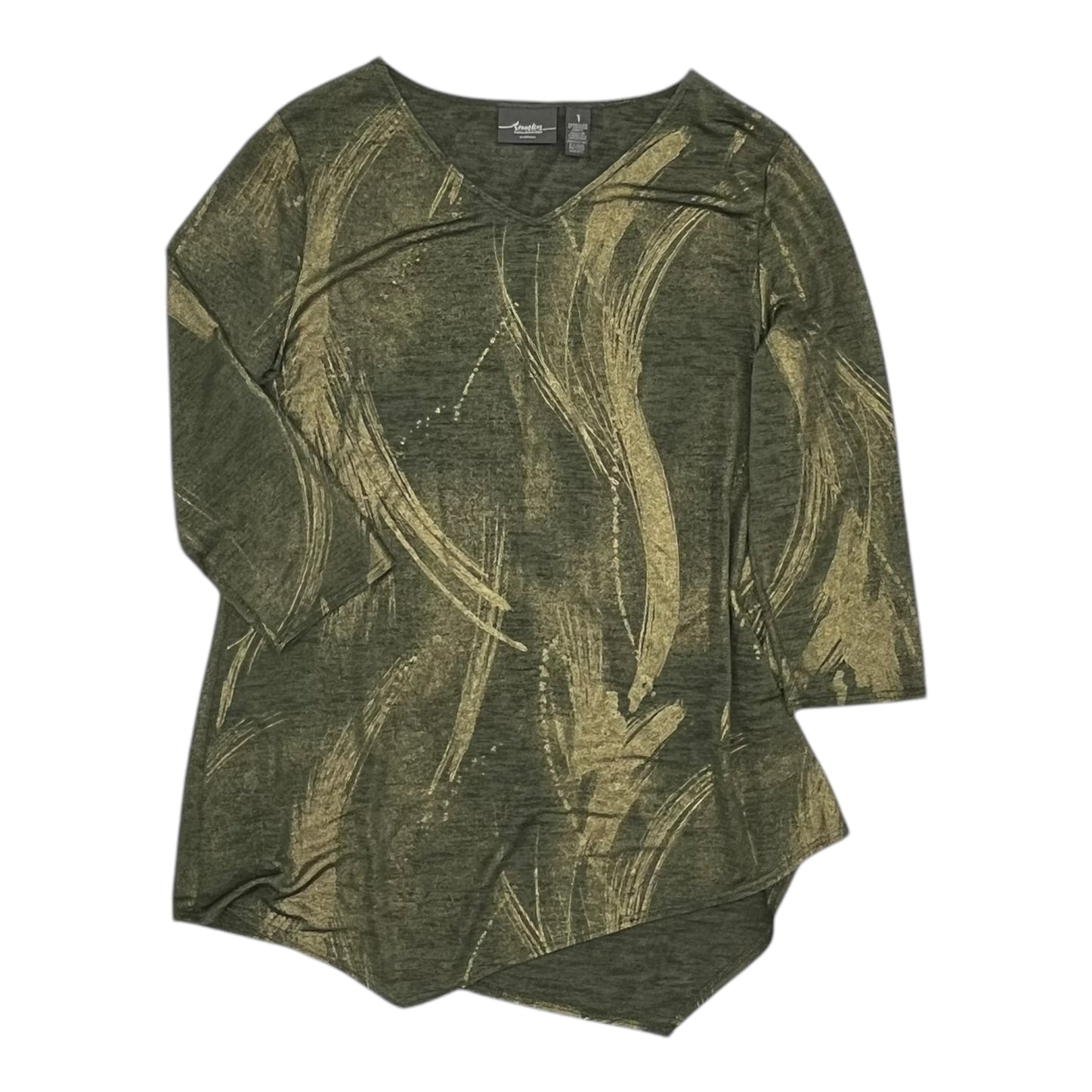 Blouse 3/4 Sleeve By Chicos In Gold & Green, Size:M