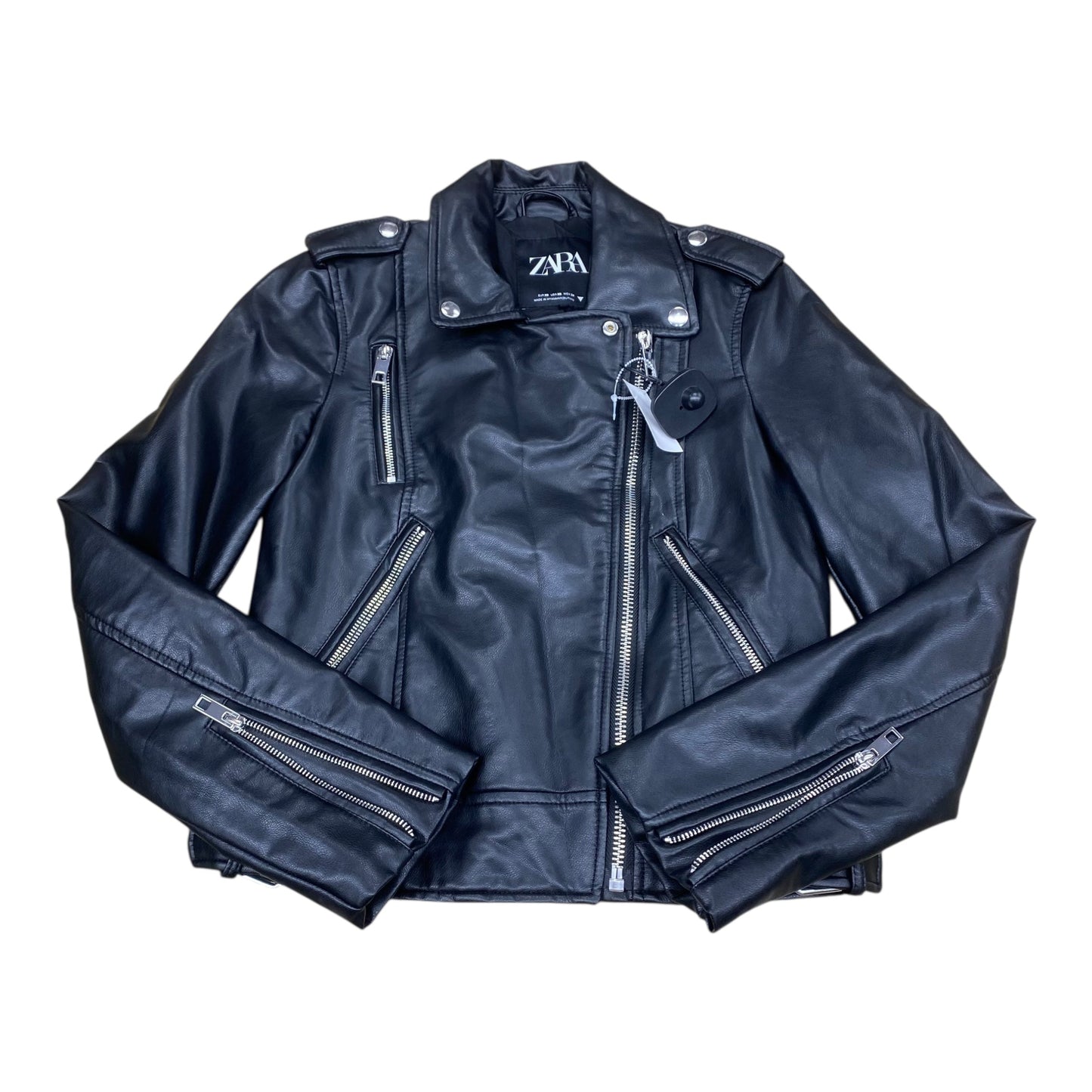 Jacket Leather By Zara In Black, Size:Xs