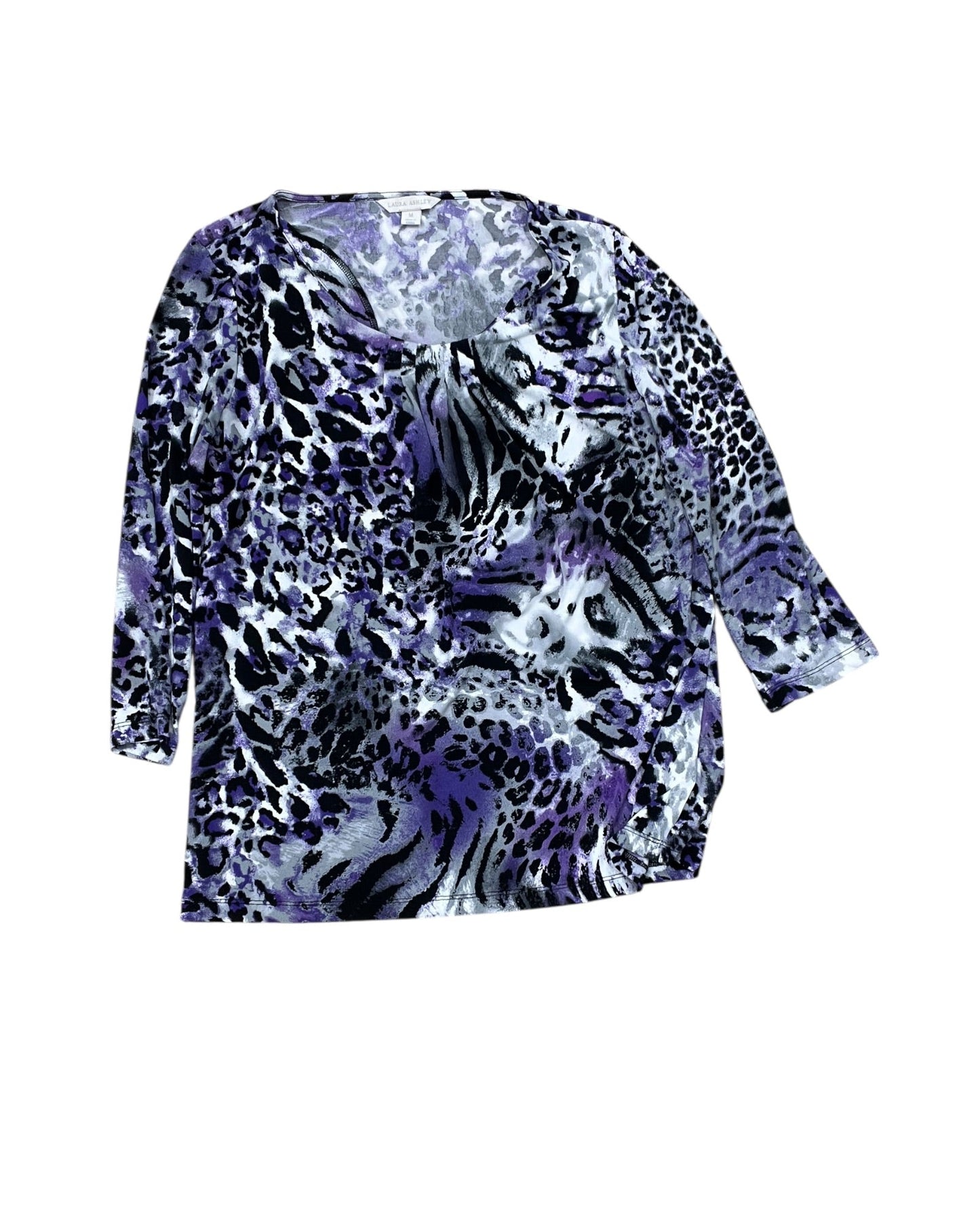 Top 3/4 Sleeve By Laura Ashley In Purple & Yellow, Size:M