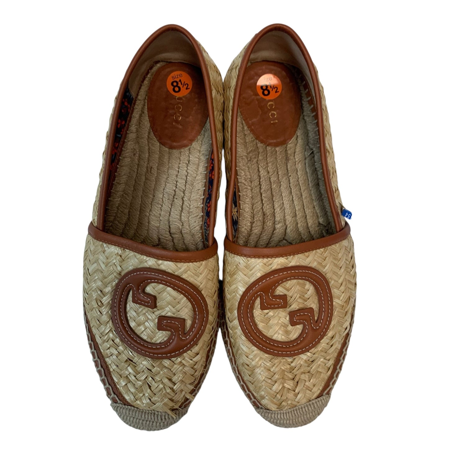 Shoes Luxury Designer By Gucci In Brown & Tan, Size: 8.5