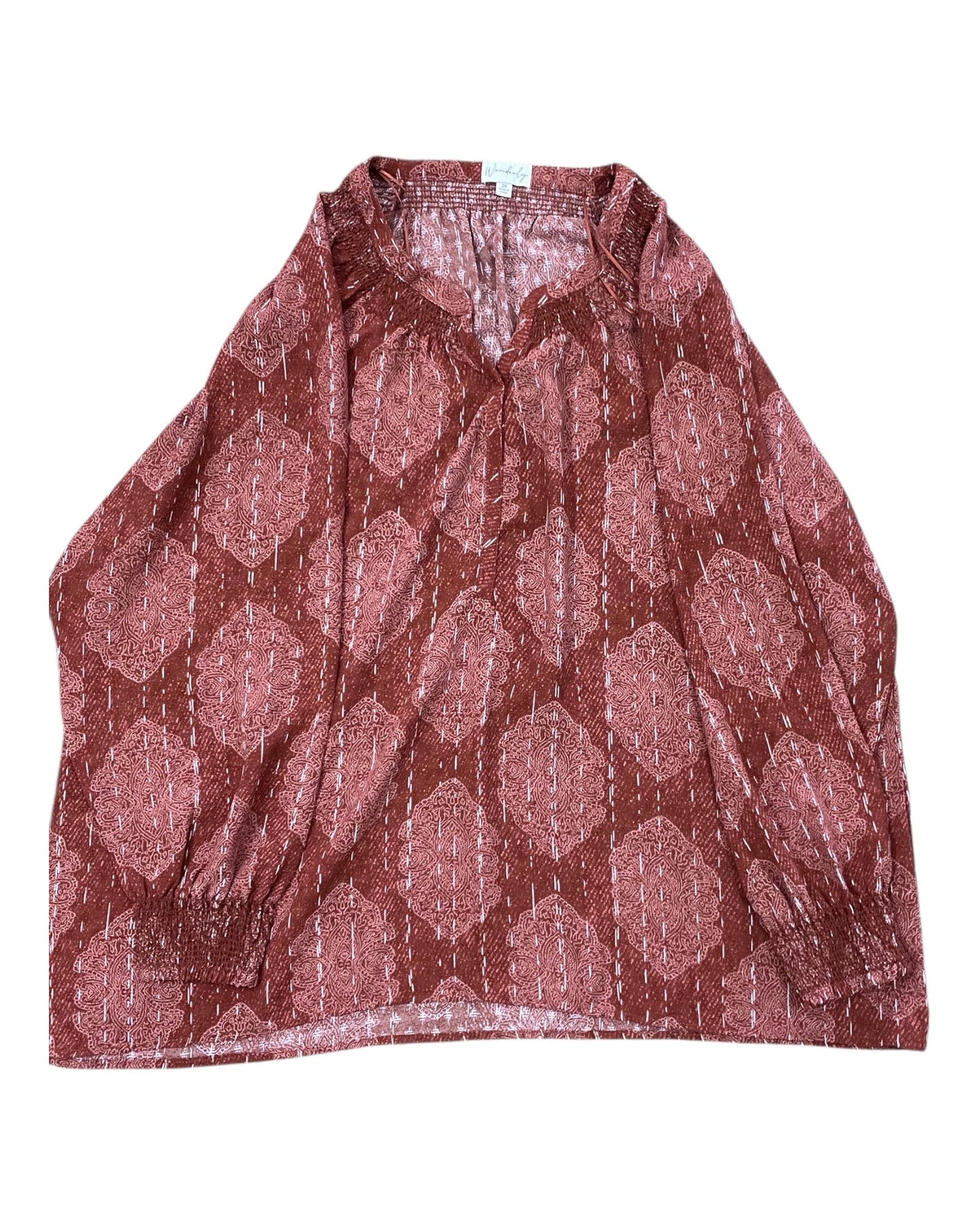 Top Ls By Wonderly In Brown & White, Size:2X