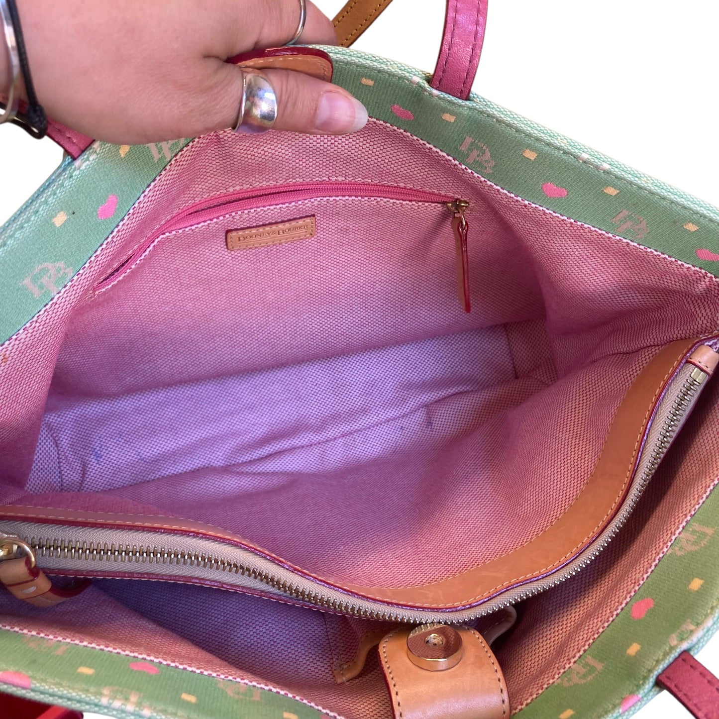 Handbag Designer By Dooney And Bourke In Green & Pink, Size:Large