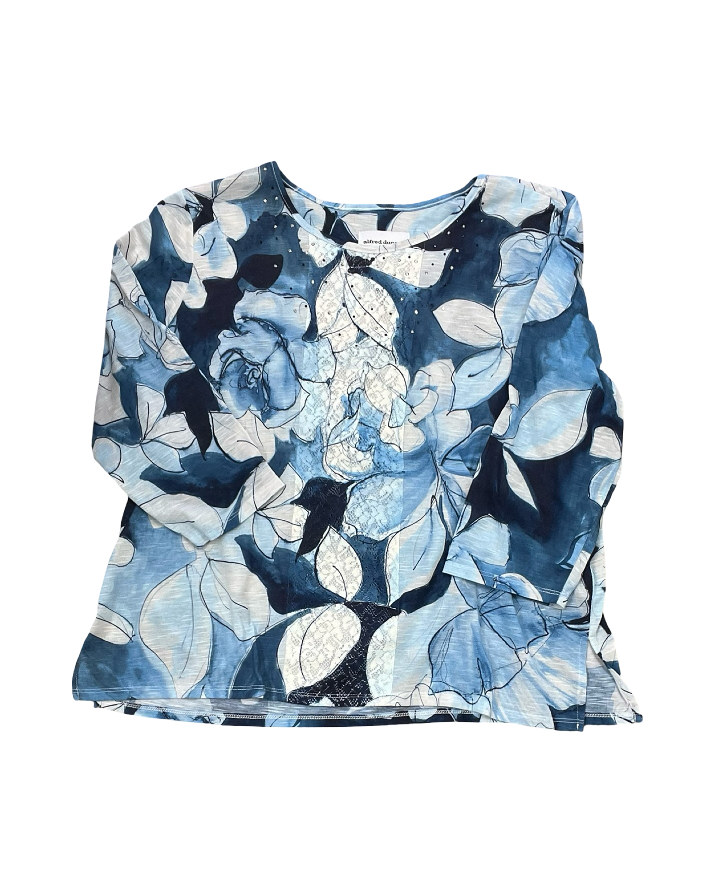 Top 3/4 Sleeve By Alfred Dunner In Blue & White, Size:Xl