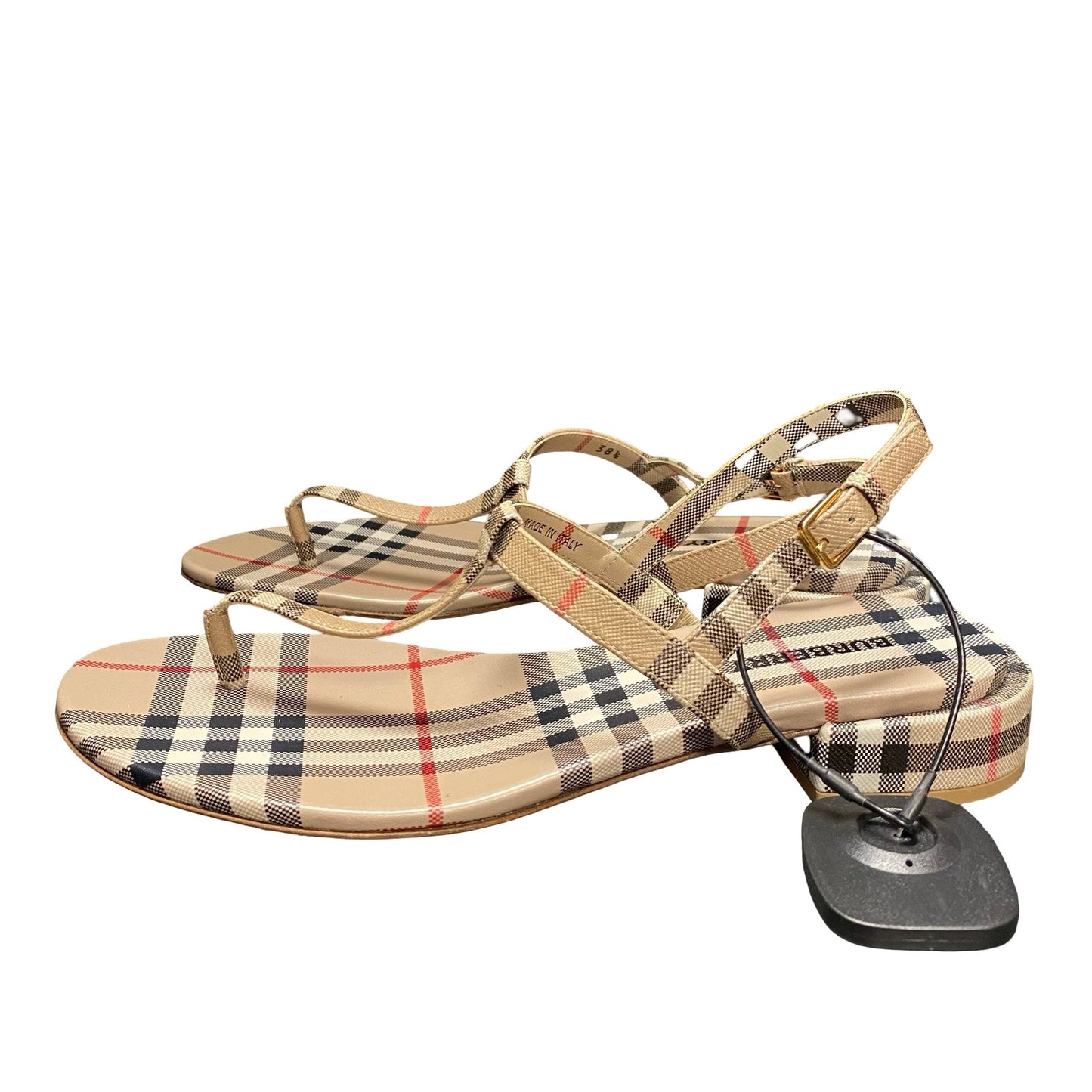 Sandals Luxury Designer By Burberry In Plaid Pattern, Size:8