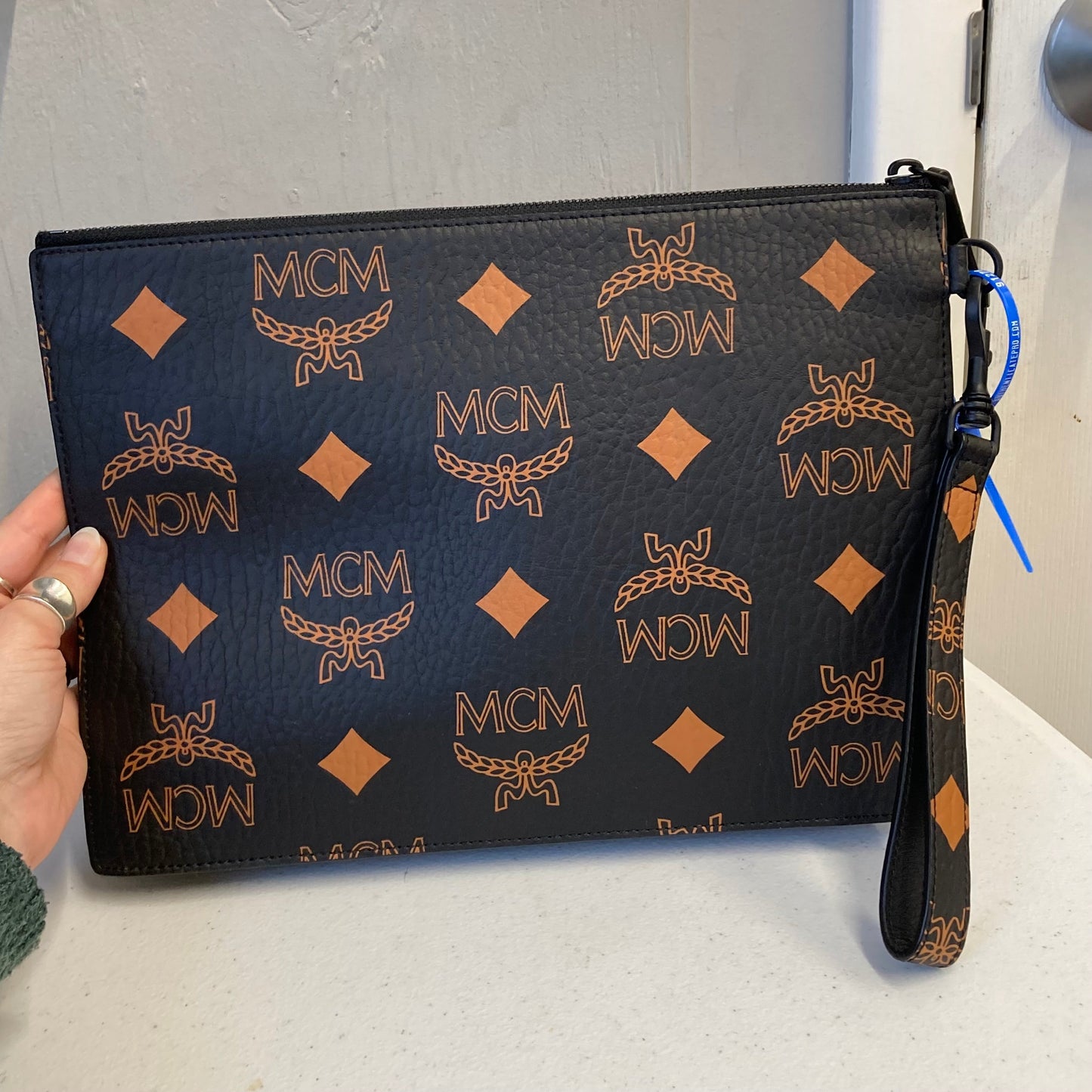 Clutch Luxury Designer By Mcm In Black, Size:Large