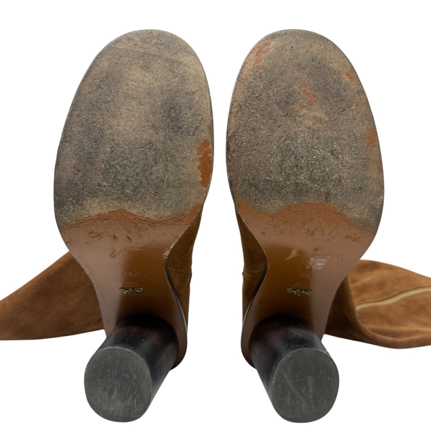 Ombre Heeled Boots In Saddle Suede Designer By Coach In Tan, Size: 8.5