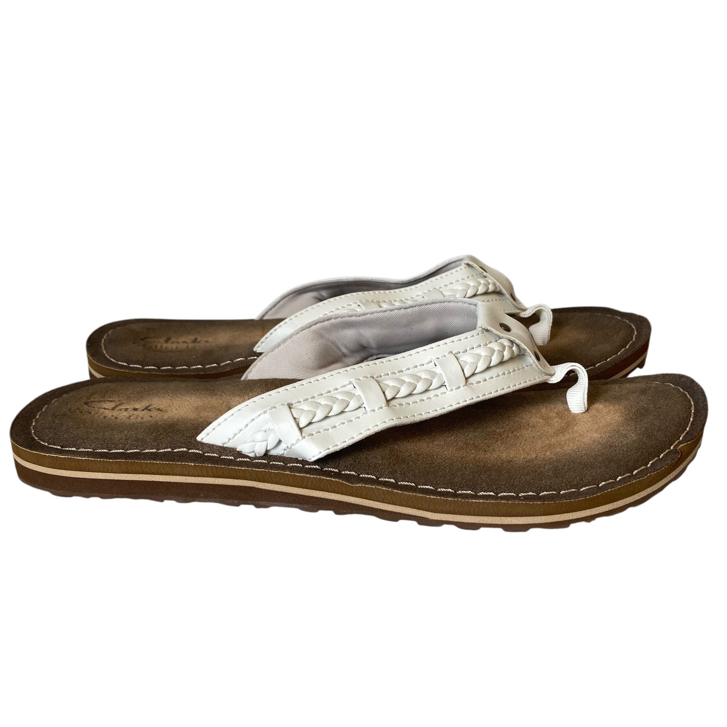 Sandals Flip Flops By Clarks In White, Size:9