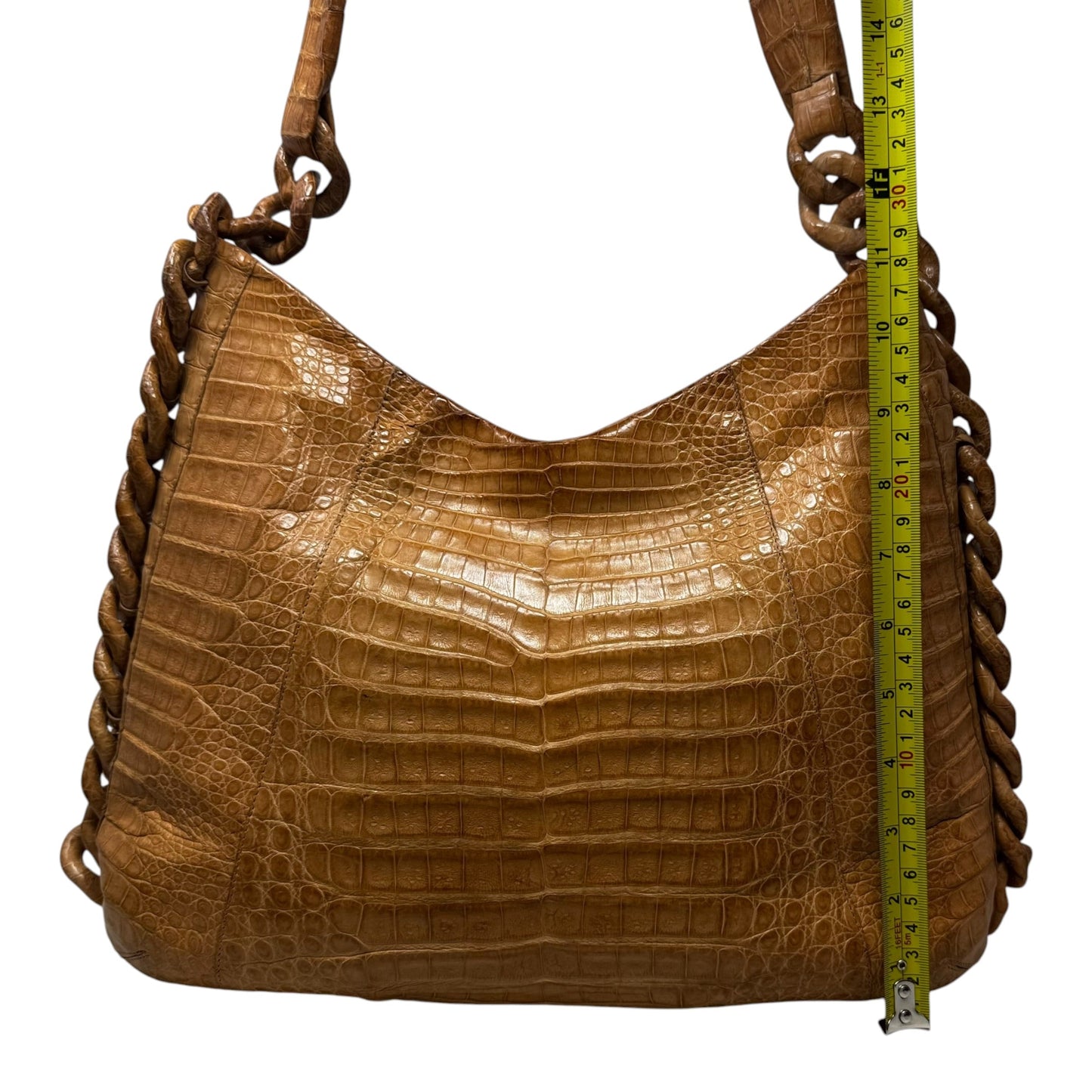 Crocodile Chain Link Hobo Handbag Designer By Nancy Gonzalez, Size: Medium