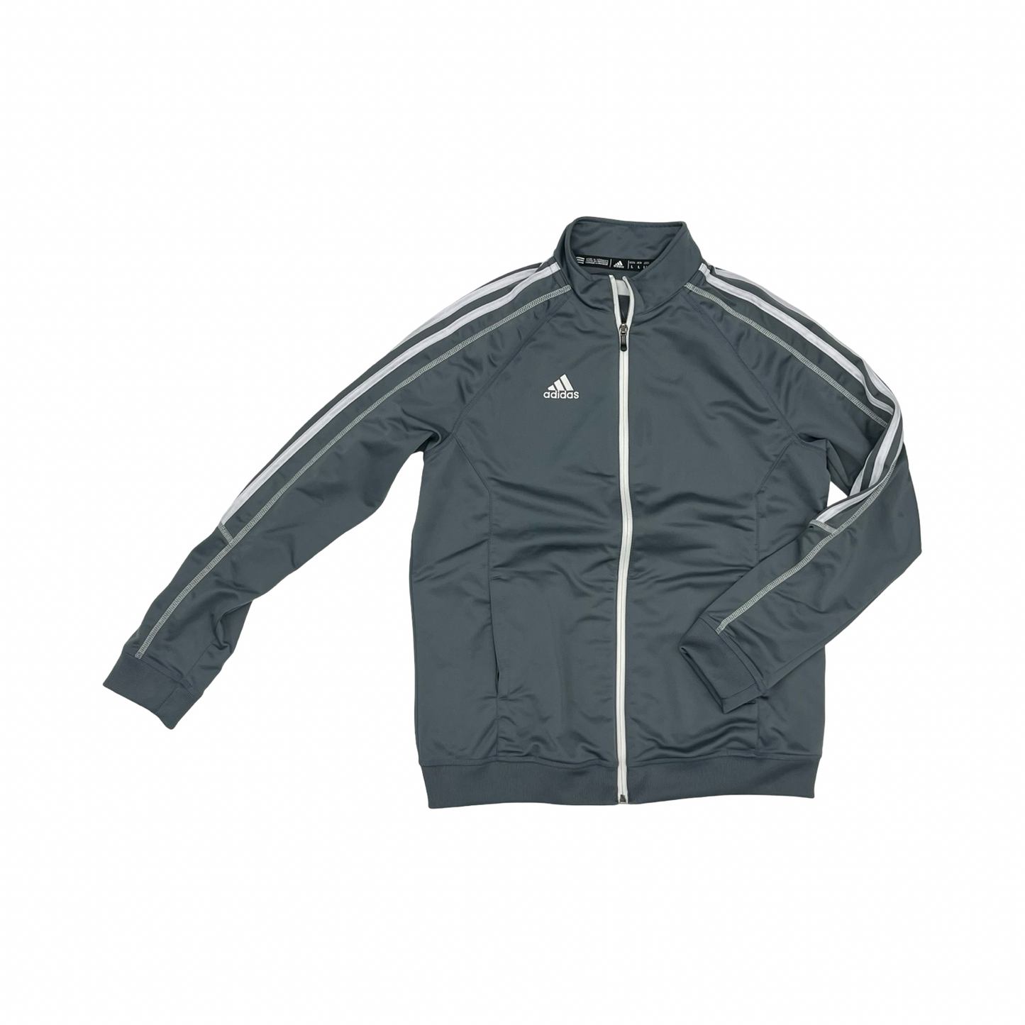 Athletic Jacket By Adidas In Grey & White, Size:L
