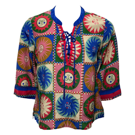 Lionora Front Tie Villa Silk Blouse By Johnny Was Workshop In Multi-colored, Size: M