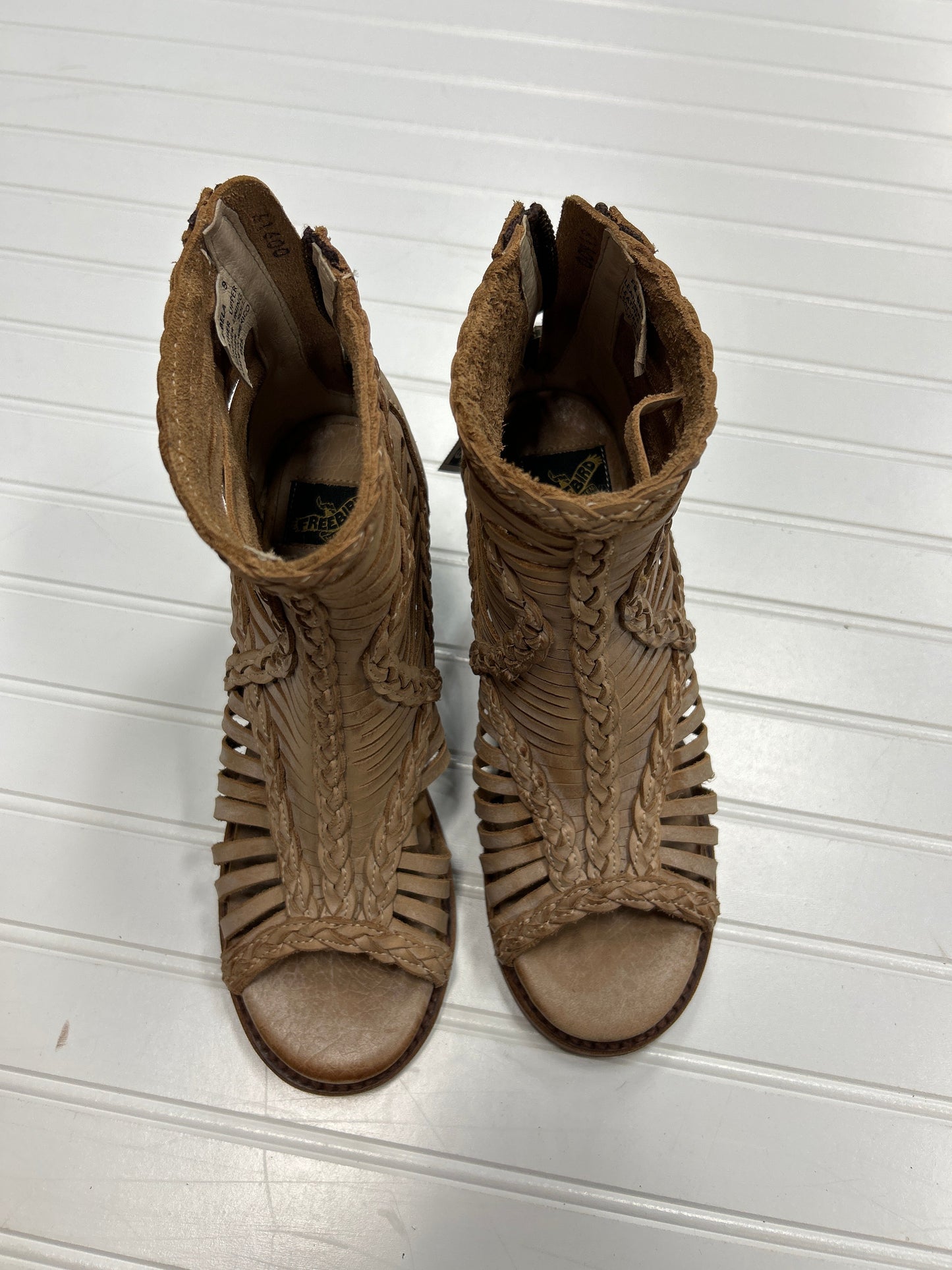 Sandals Heels Block By Freebird In Brown, Size:9