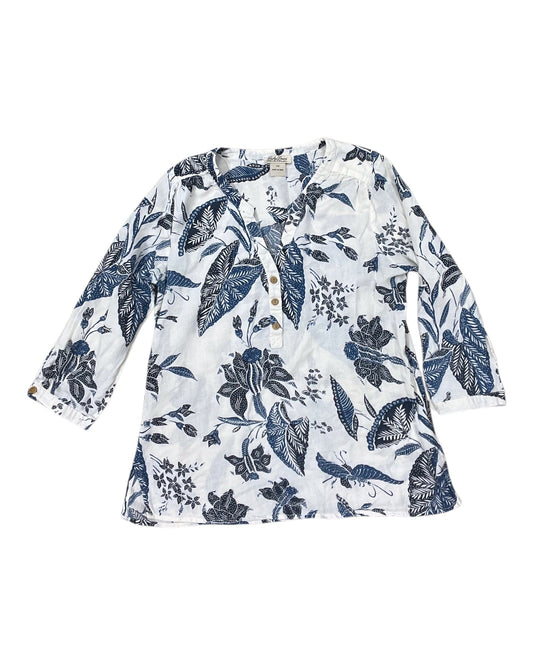 Top 3/4 Sleeve By Lucky Brand In Blue & Cream, Size:Xs