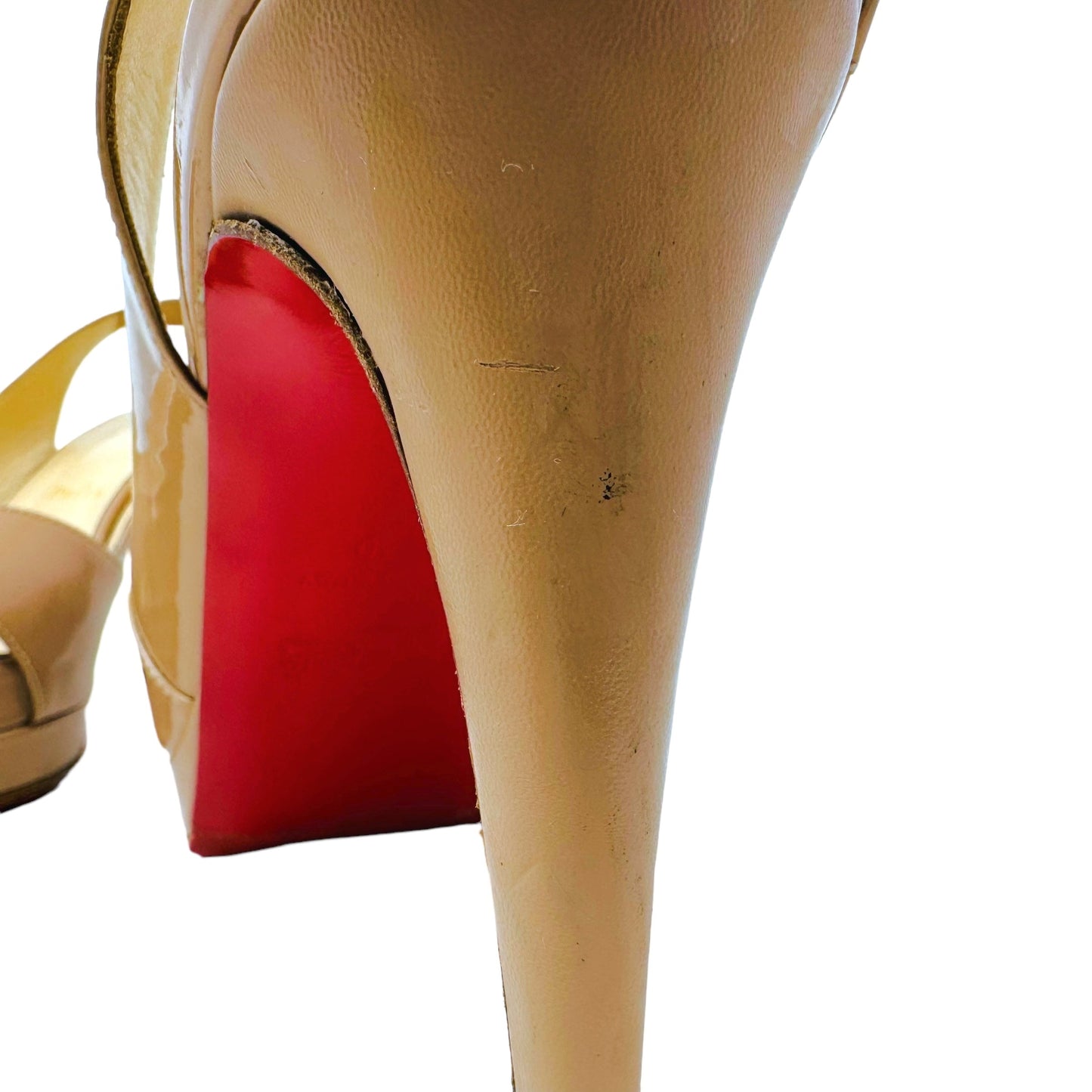 Soso 100 Patent Calf Slingback Sandals Luxury Designer By Christian Louboutin In Nude, Size: US 9/ IT 40