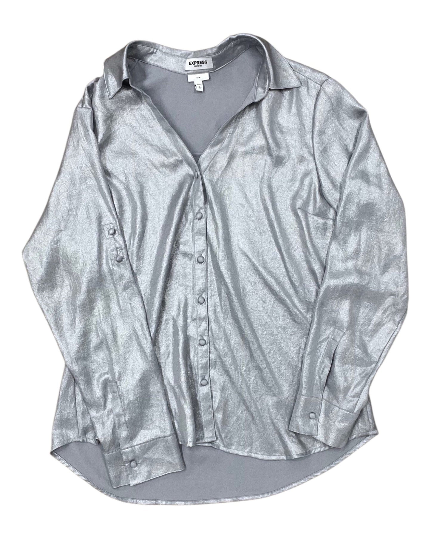 Blouse Ls By Express In Silver, Size:L