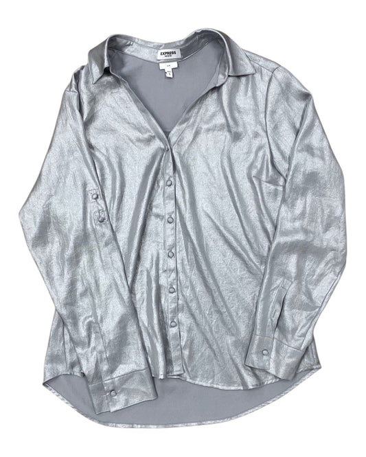 Blouse Ls By Express In Silver, Size:L